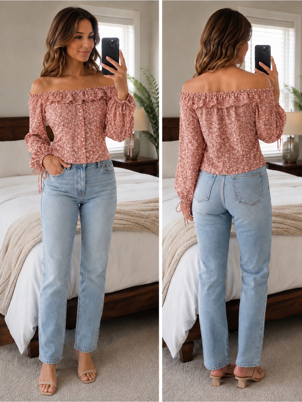 Nasty Gal Pink Floral off shoulder crop top